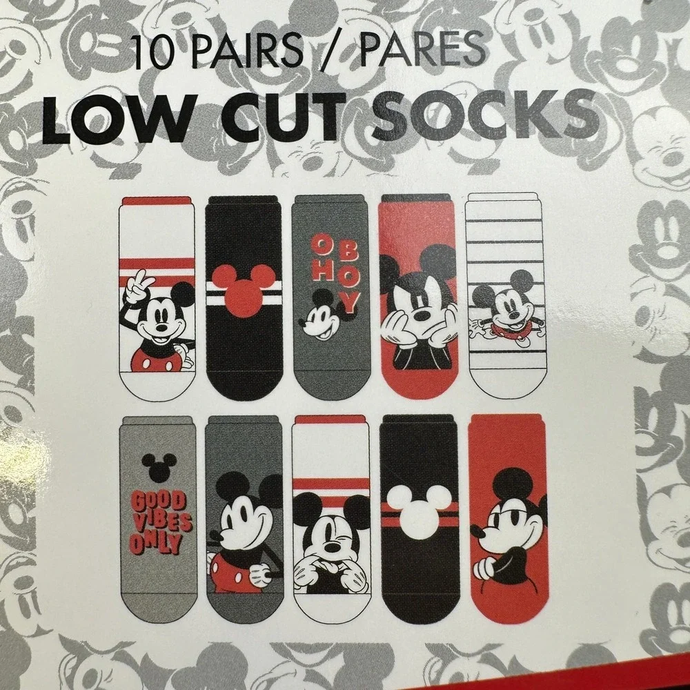 Disney Mickey Mouse‎ 10 Pair Low Cut Socks Kids 4-10 Cartoon Pack